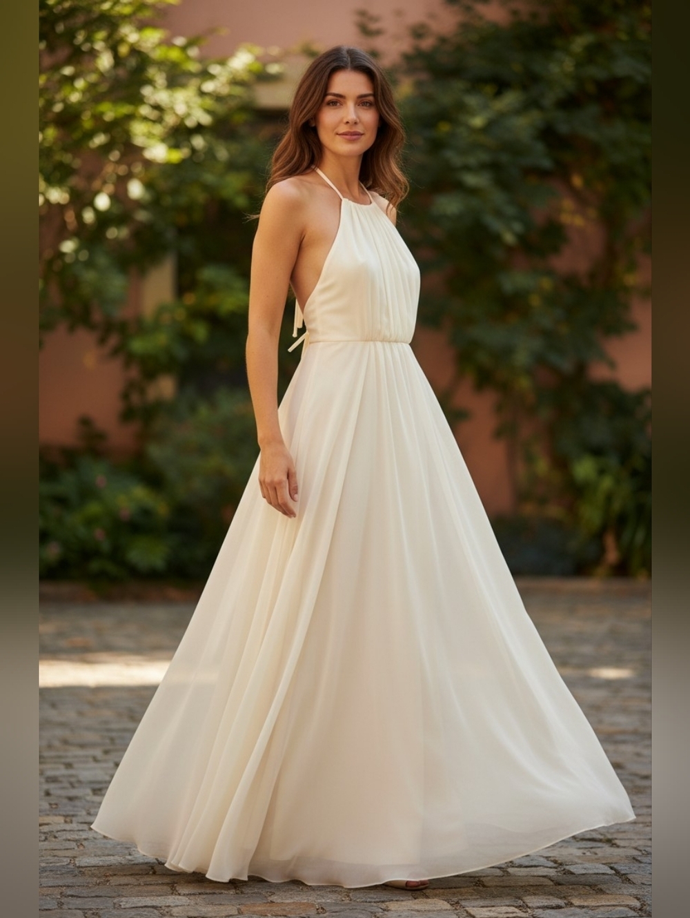 Show Me Your Mumu White Halter Maxi Dress Open Back Flowing Bridal Beach Size Sm